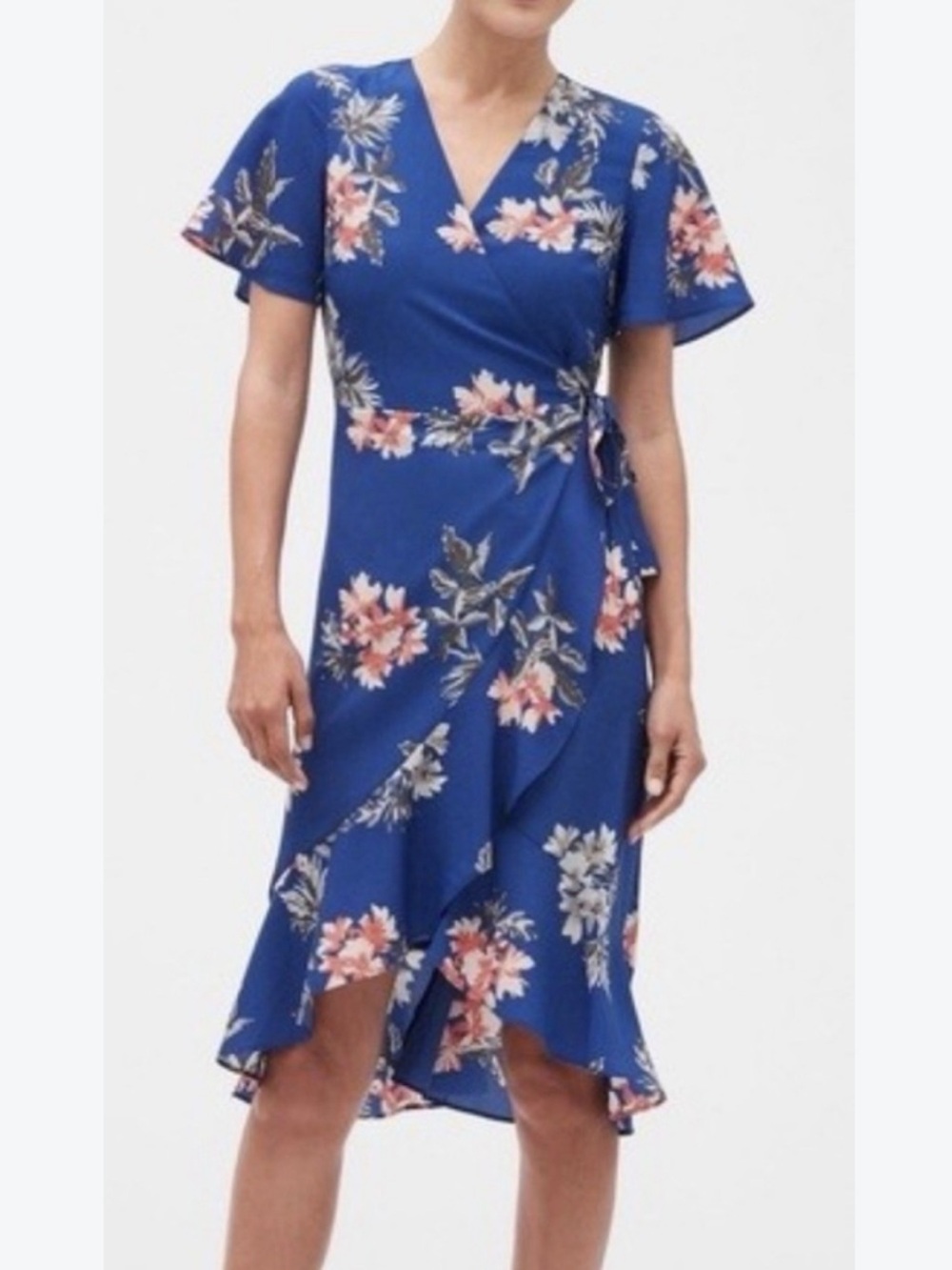 Banana Republic Blue Floral Wrap Midi Dress